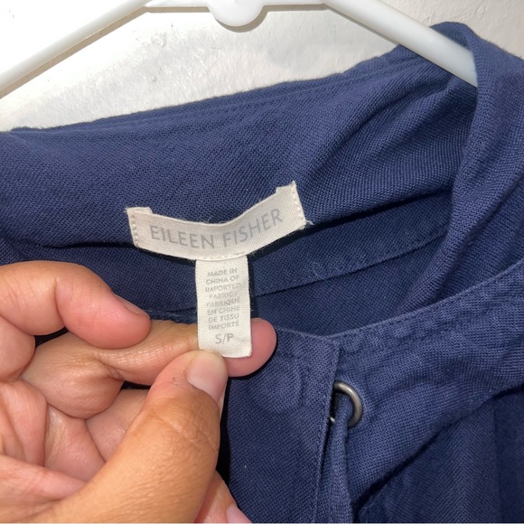 Eileen Fisher Navy Blue Organic Cotton Anorak Hooded Jacket S - Picture 4 of 5